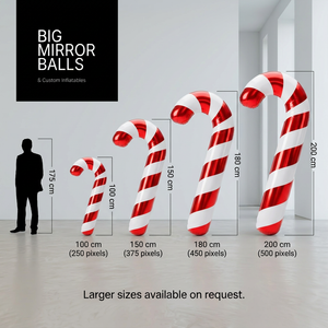 Christmas Candy Canes - Red & White - Big Mirror Ball Set – 4 Pieces (1–2 m)