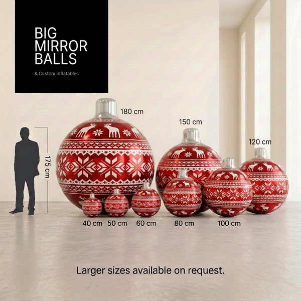 Christmas Nordic Red - Big Mirror Ball Set – 8 Pieces (40–180 cm)