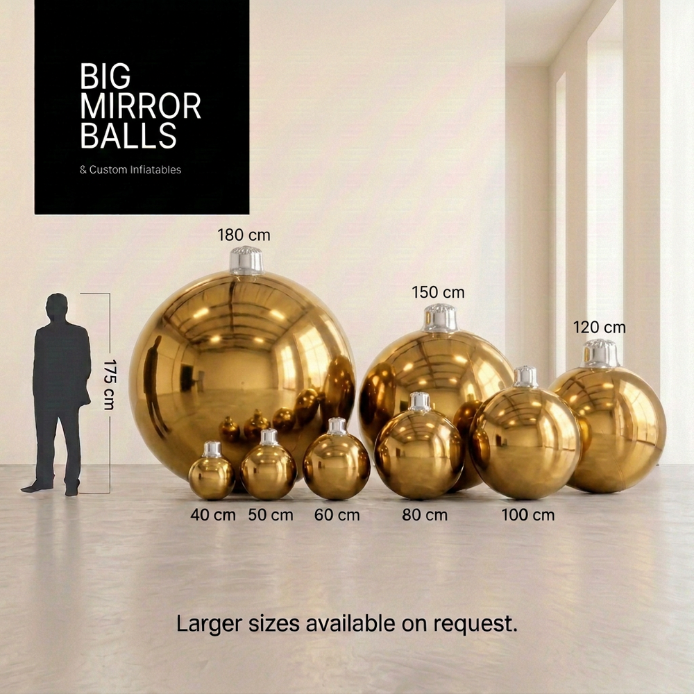 Christmas Gold - Big Mirror Ball Set – 8 Pieces (40–180 cm)