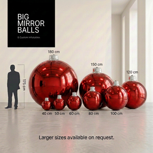 Christmas - Red - Big Mirror Ball Set – 8 Pieces (40–180 cm)