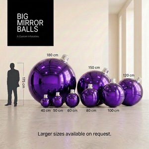 Christmas Violet - Big Mirror Ball Set – 8 Pieces (40–180 cm)
