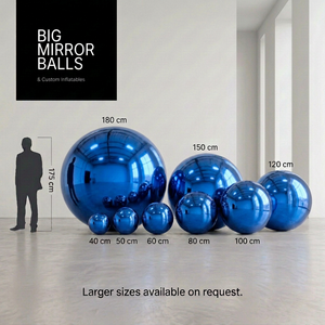 Blue - Big Mirror Ball Set – 8 Pieces (40–180 cm)