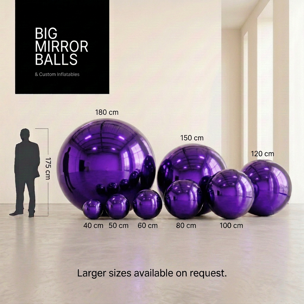 Violet - Big Mirror Ball Set – 8 Pieces (40–180 cm)