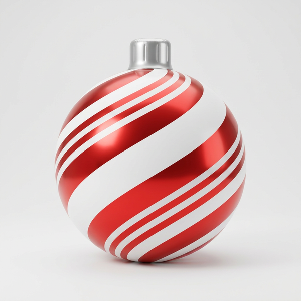 Christmas mirror ball with red and white candy stripes and silver PVC cap