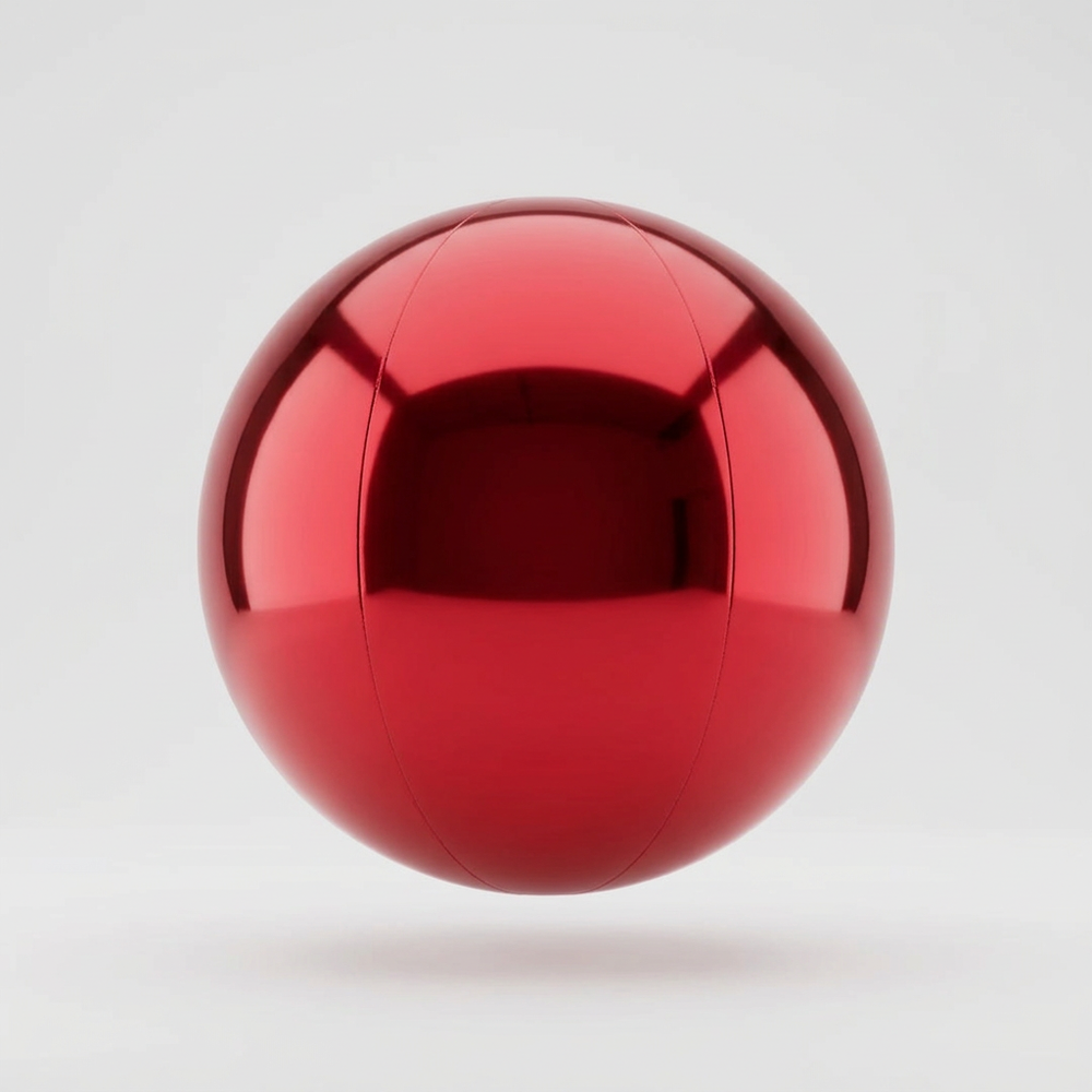 Red inflatable mirror ball in PVC, studio photo