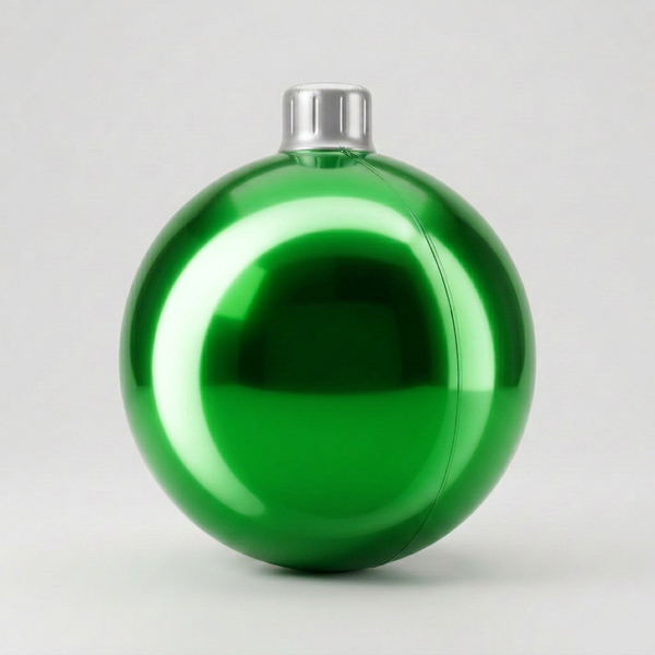 Green inflatable Christmas mirror ball with silver PVC cap