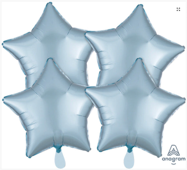 4 Pack Satin Luxe X 4 Pack Star Pastel Blue Foil Balloon